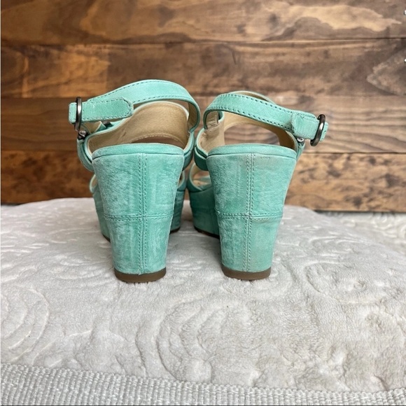 Frye Carlie Sling Platform Wedge Sandals Sz 9.5M Teal Mint Green Chic Prep EUC - Picture 4 of 14